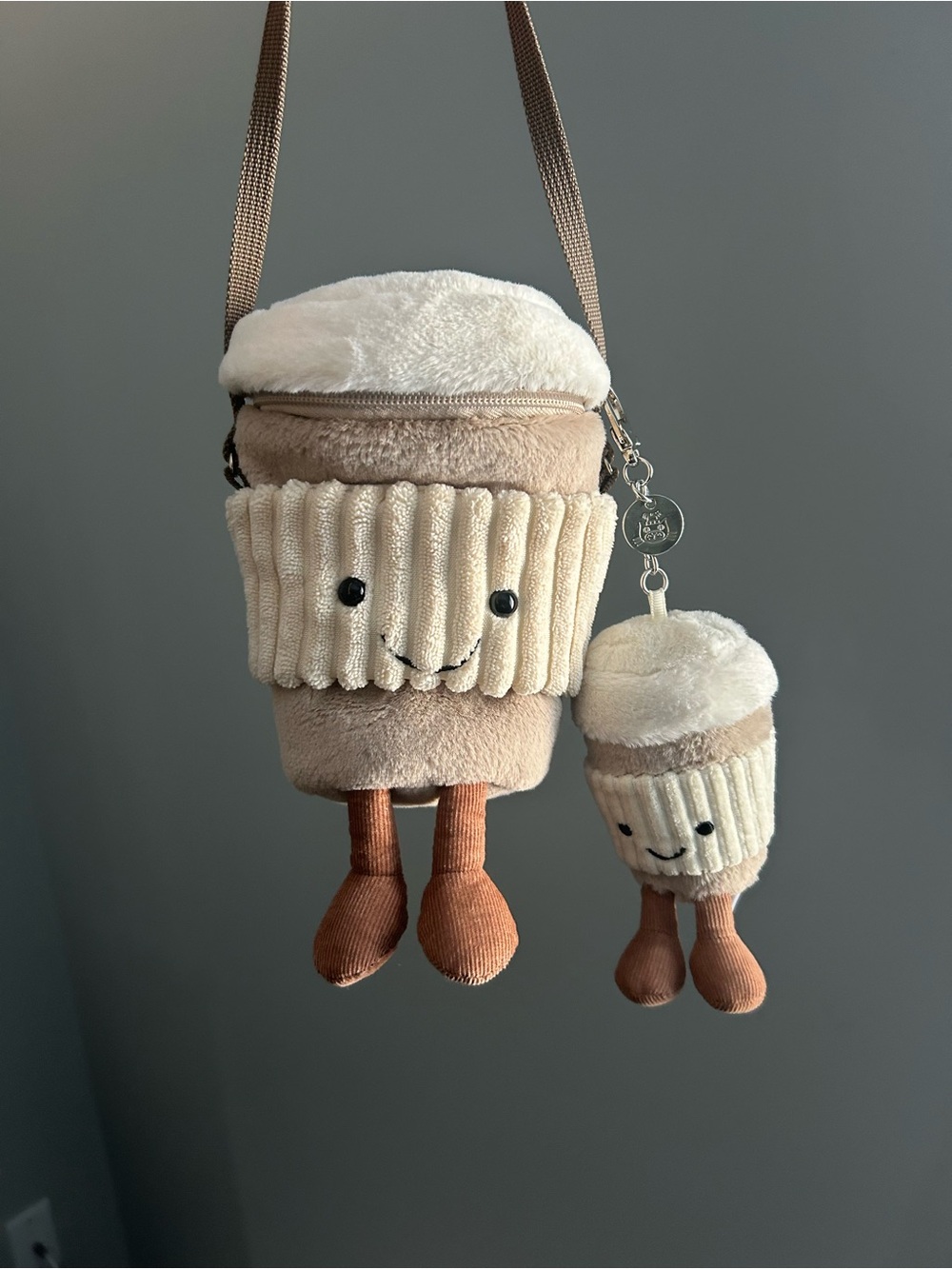Jellycat Cream & Brown Plush Cupcake Crossbody Bag with Matching Keychain